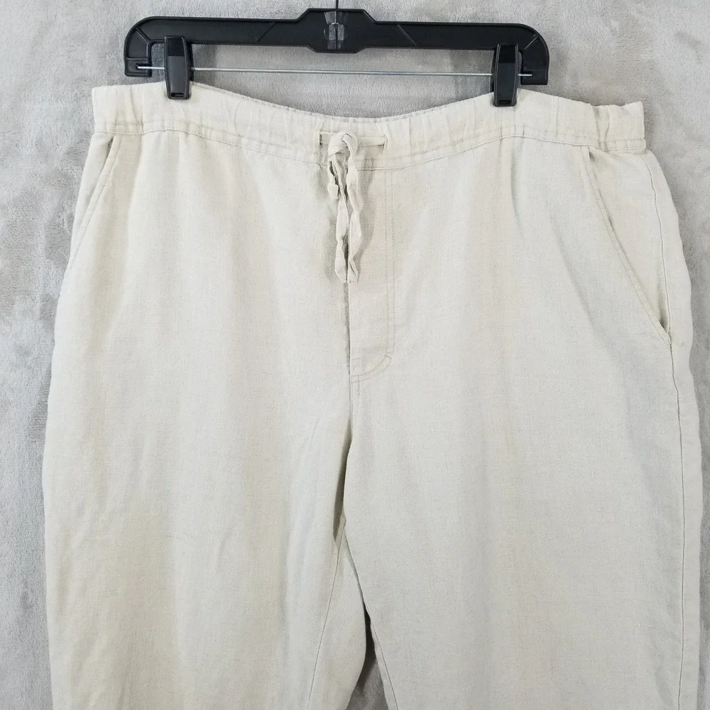 Weekendz Off Pants Mens L Beige Linen Drawstring Casual Relaxed Beach Cruise